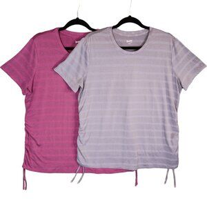 Duluth Trading Womens XL Striped Ruched Side Short Sleeve T-Shirt (Bundle of 2)